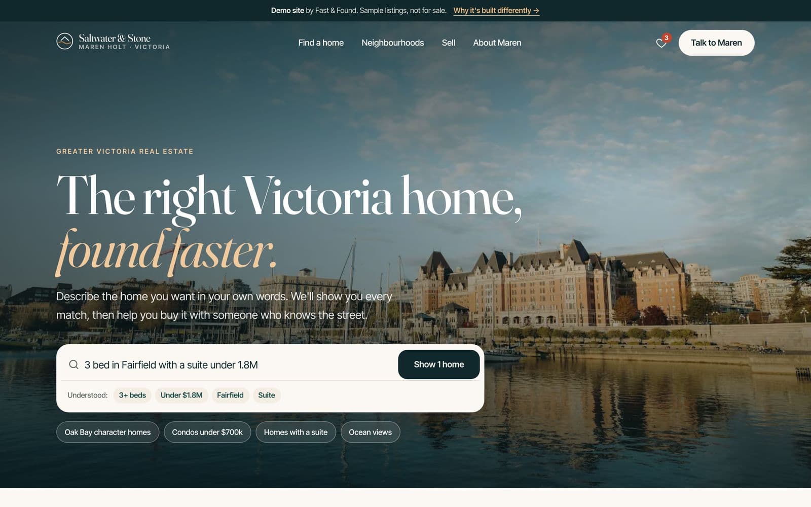 Demo agent website homepage